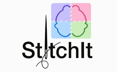 StitchIt image stitching software logo: four tiles sewn together into a brain section